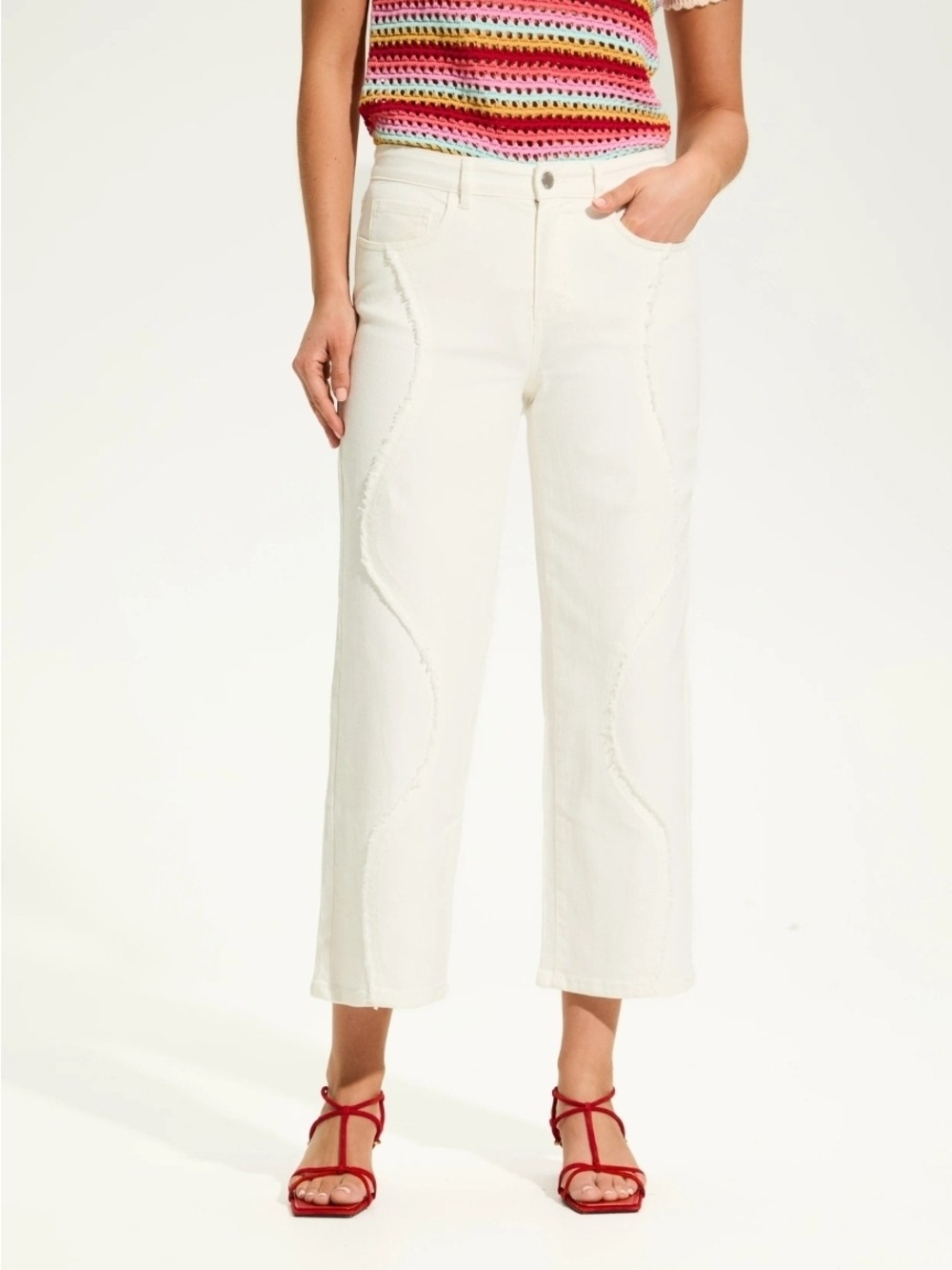 French Dressing Jeans FDJ Christina Wide Crop Ivory Size 12 MSRP $119 - Picture 8 of 14